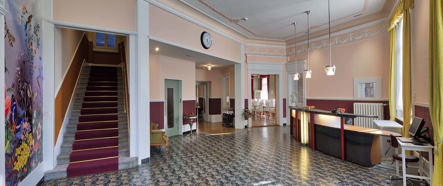 Lounge and reception area of Hotel Bellevue Interlaken Switzerland