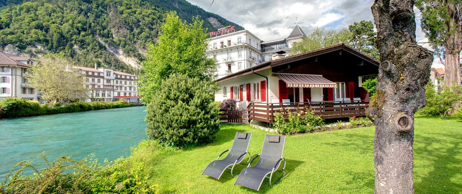 Riverhouse holiday cottage in the garden of Hotel Bellevue Interlaken Switzerland