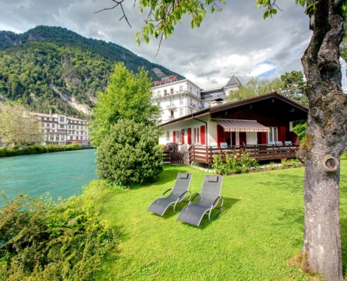 Riverhouse holiday cottage in the garden of Hotel Bellevue Interlaken Switzerland